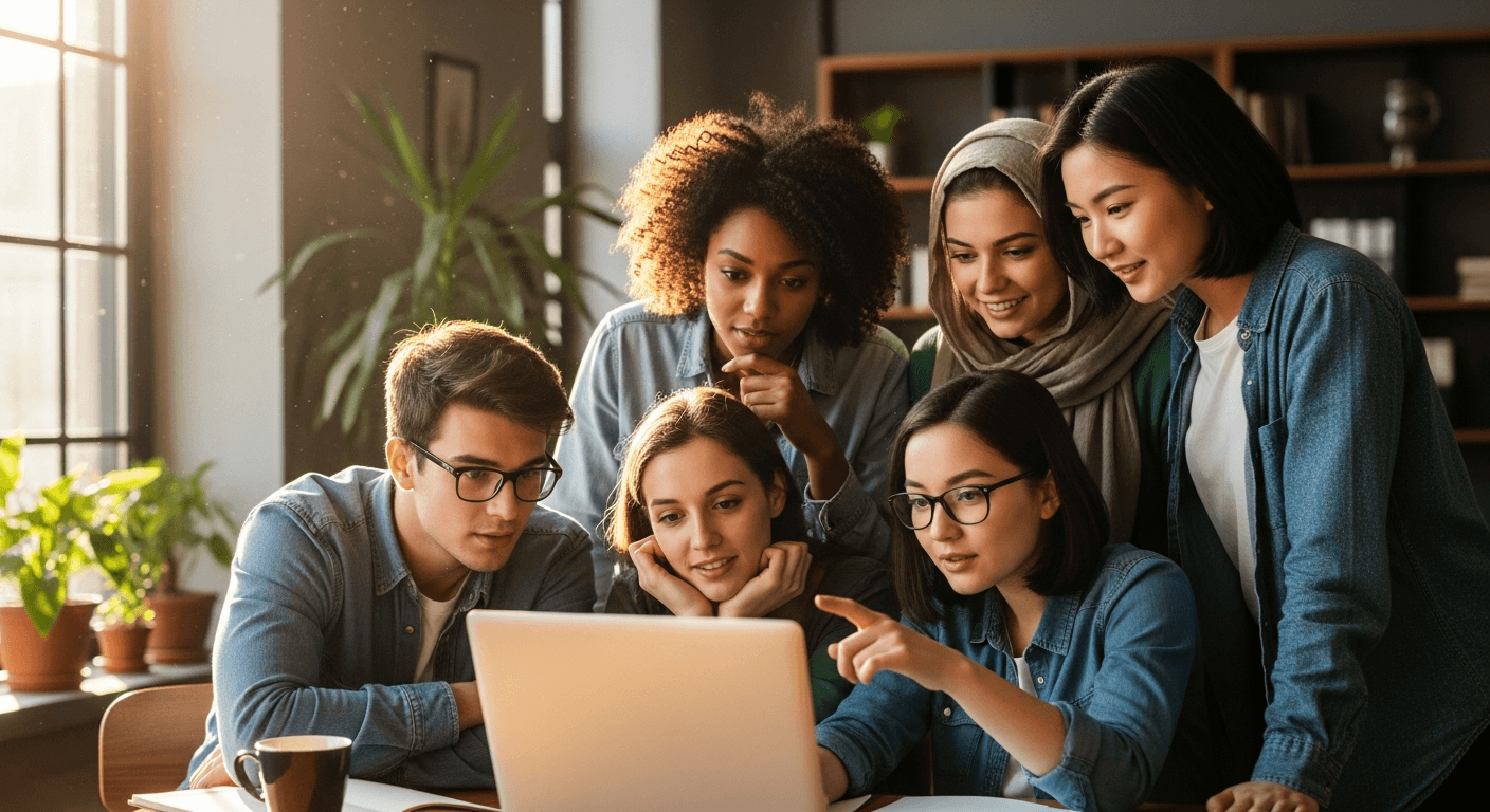 International students reviewing university options together